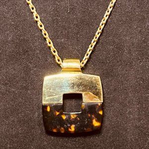 Vintage Napier Gold Tone Necklace With Mock Tortoise Shell Pendant (4127)